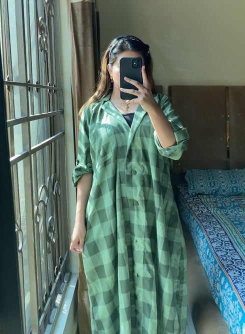 Green Korean Check Dress
